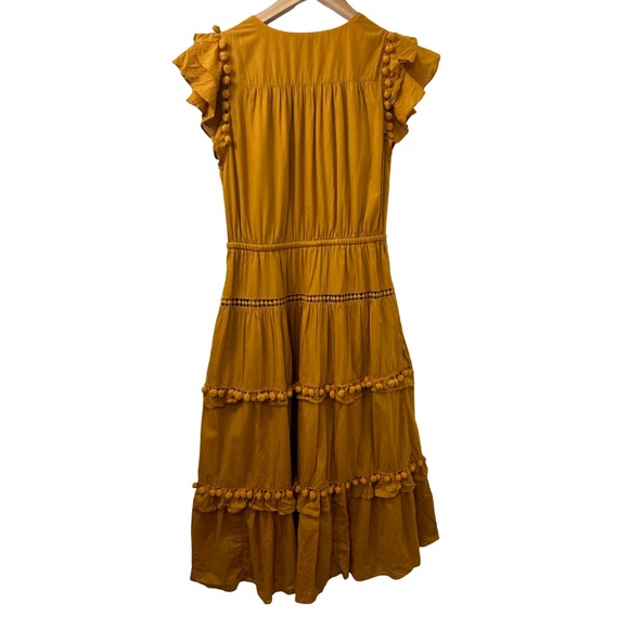 Point Sur for Jcrew Pom-Pom Flutter Sleeve Cotton Midi Dress in Caramel Womans 4 - Picture 5 of 7